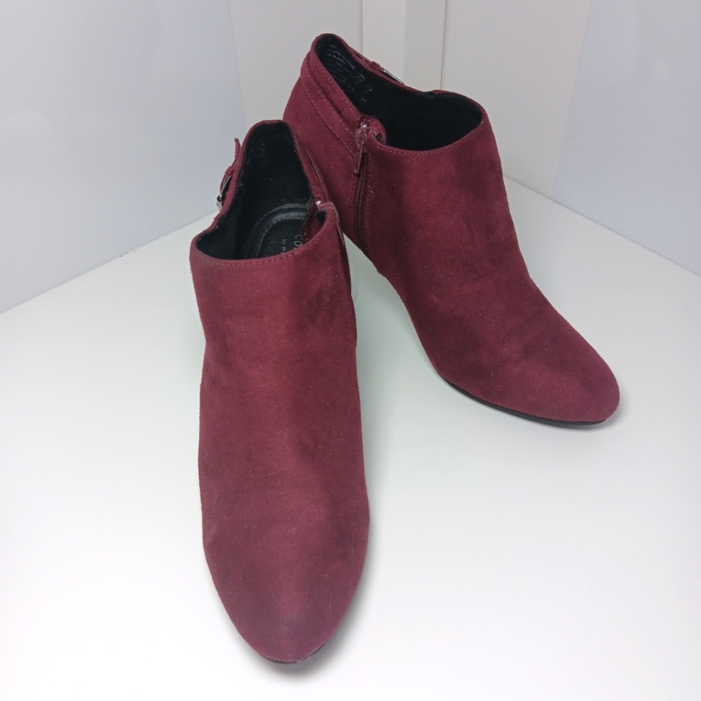 Comfort Plus by Predictions Ankle Booties with Heel, Burgundy, Women's 12